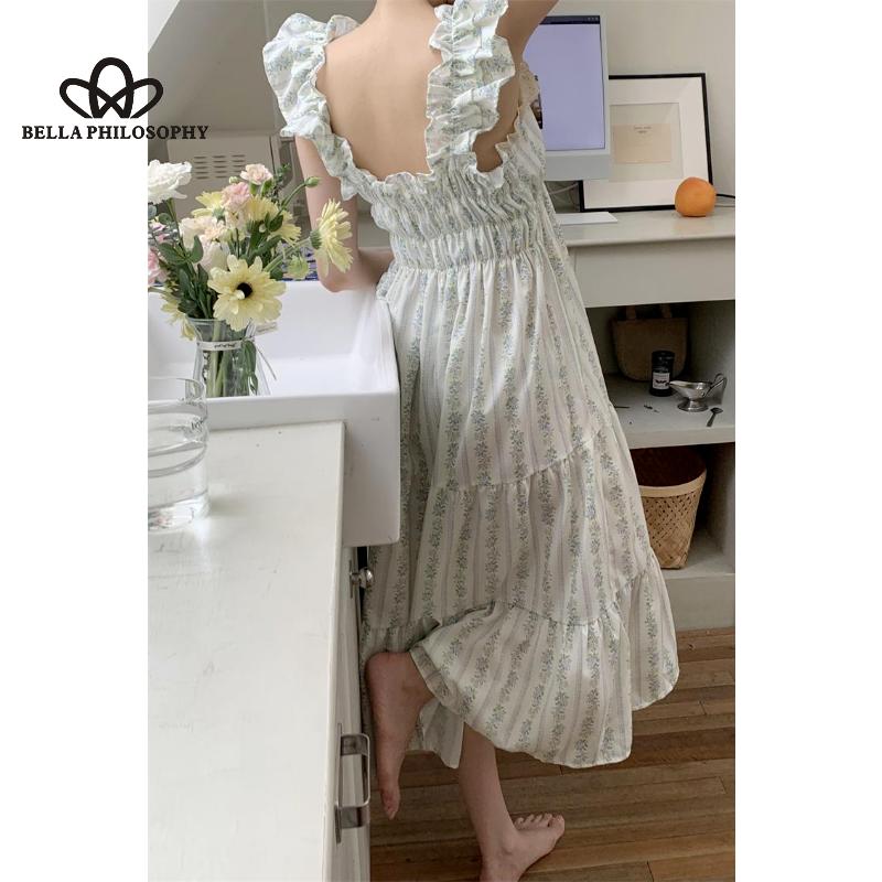 Letní novinka Dámské šaty na venkov z čisté bavlny s dlouhým nábytkem na spaní