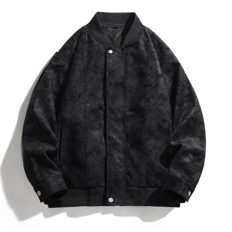 New deerskin fleece jacket men's spring and autumn new sense top American trendy brand loose casual leather jacket