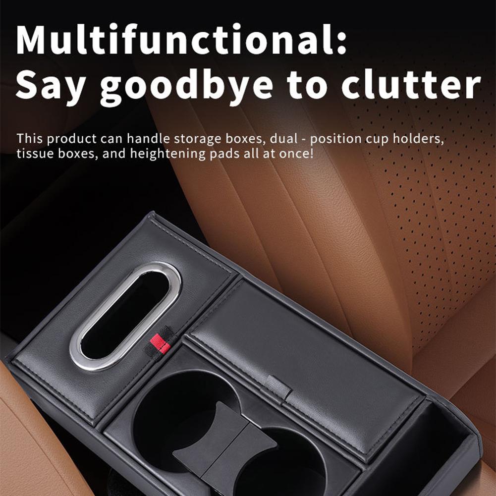 1pcs Car Center Armrest Storage Box Console Organizer With Build In Tissue Dispenser Cup Holders Non Slip Phone Tray Accessories