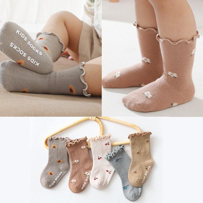 Șosete pentru bebeluși Bumbac moale dantelă ondulată Drăguț flori imprimate silicon anti-alunecare toamnă iarnă fete băieți nou-născut cadouri lucruri pentru copii 0-5 ani