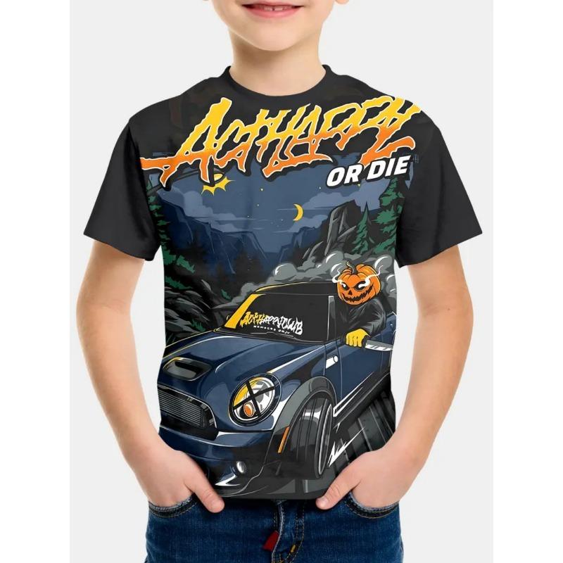 Halloween Boy's T-Shirt Pumpkin Pattern Summer Short Sleeves Skull Fashion Print Kids Tops 2-10y Party Gift Children's Clothing
