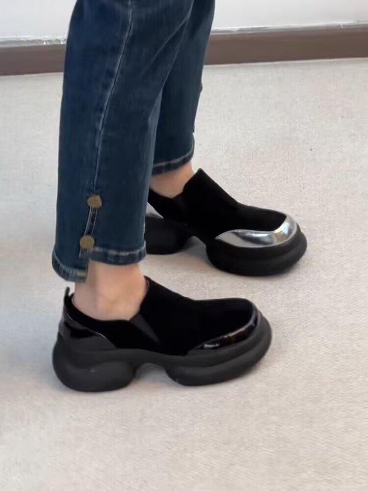 Retro color matching matte one-pedal lazy shoes simple heightening platform casual single shoes loafers women's small leather shoes