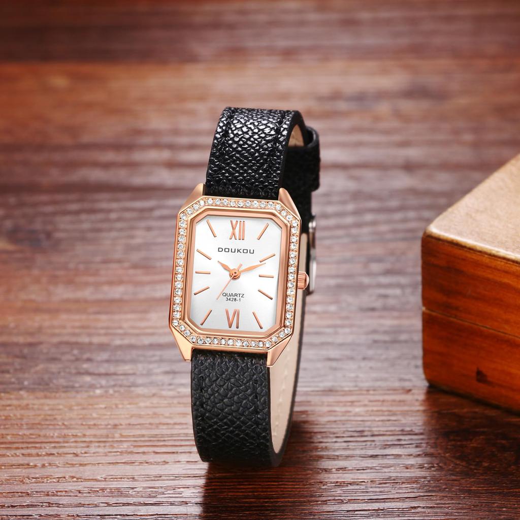 Eckige Uhr mit antikem Leder Römisch Analog Niedlich Wasserdicht Quarz Modische Uhr für Damen Perfektes Geschenk für Tag Damen Armband Anzeige, Uhr,