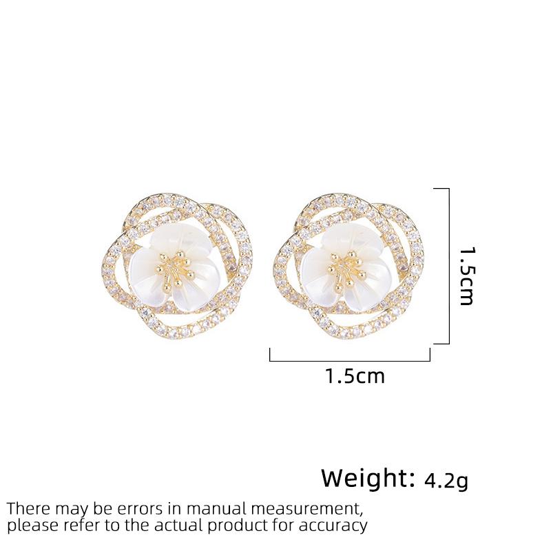 Damen Leichter Luxus Design Elegante Eingelegte Zirkon Hohle Kamelien Ohrringe Modische Und Vielseitige Nischen Design Ohrringe