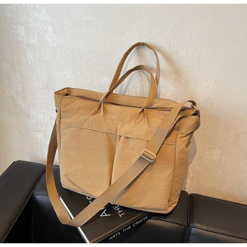 Tote Bag Women Large Capacity 2-Way Multi-Pocket Handheld Casual Minimalist Shoulder Crossbody Bag College Student Class Bag