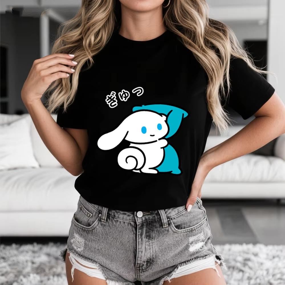2026 Summer Cinnamoroll Soft Hug Print Casual Cotton T Shirt for Women Comfortable Daily Wear Soft Breathable Top