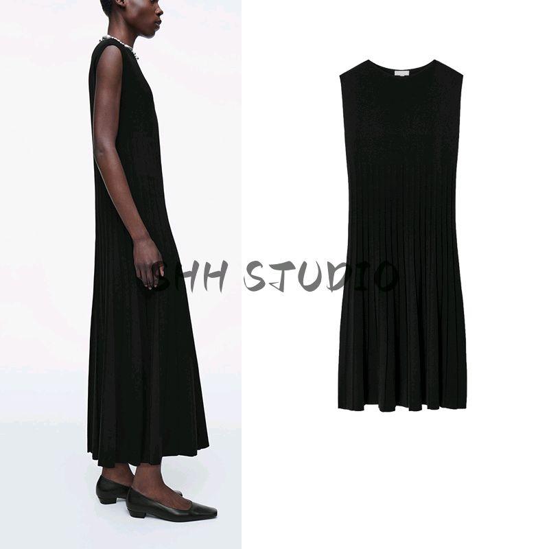 CS Spring and Summer Women's Clothing Elegance Style round Neck Sleeveless Vest-Style Standard Knitting Pleated Dress 1267038