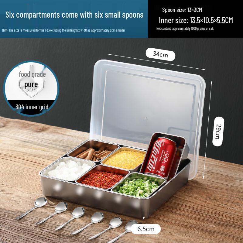 ZISIZ Commercial Acrylic 6-Compartment Spice Organizer Set