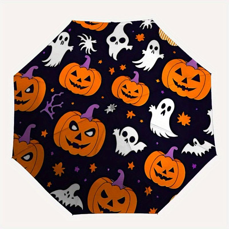 1pc Halloween Pattern Automatic Folding Umbrella - Portable Foldable Design with 8 Ribs, Durable Plastic & Iron Frame, Casual Outdoor Access