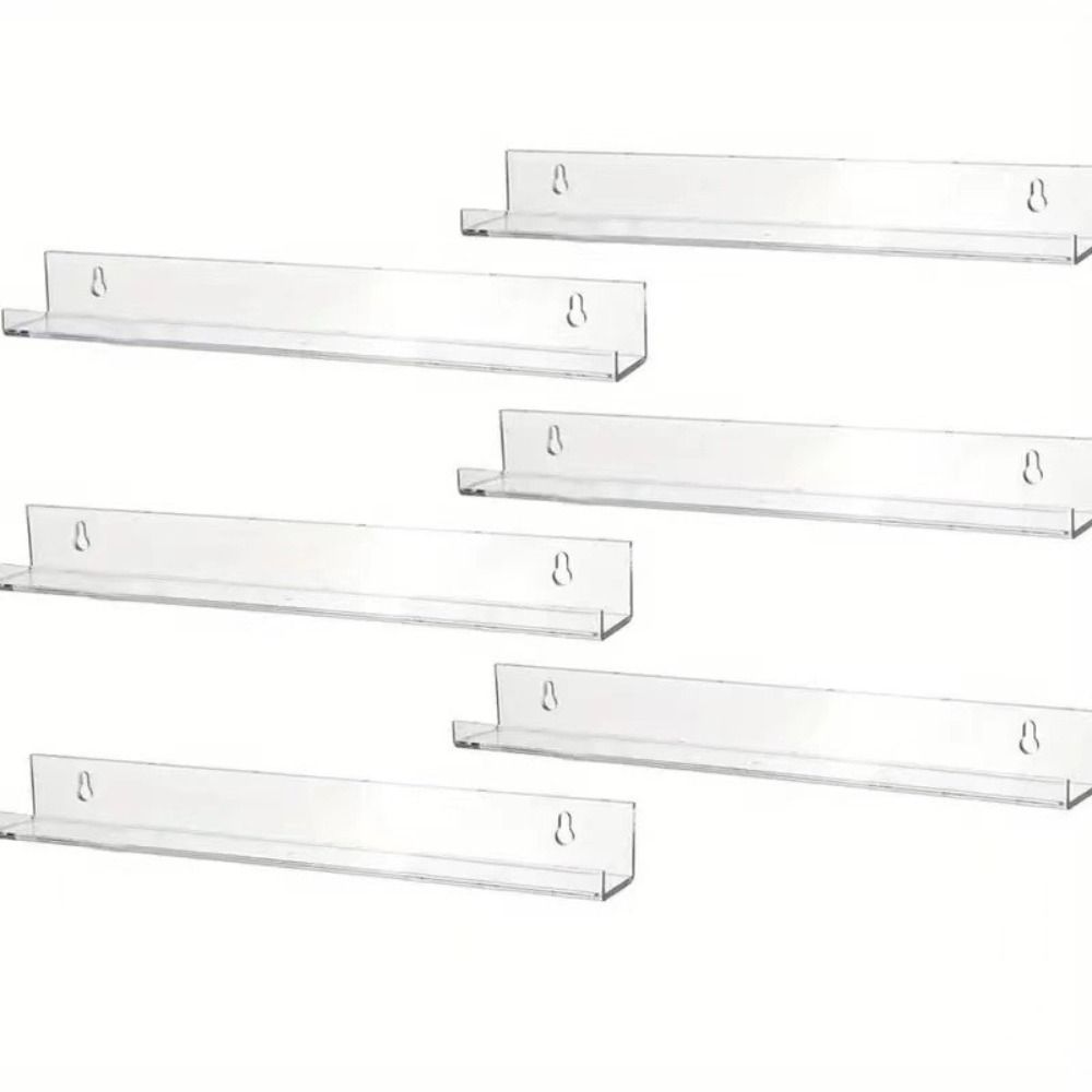 6Pcs Clear Vinyl Record Shelf Wall Mount Magazine Rack Floating Shelves for Books Makeup