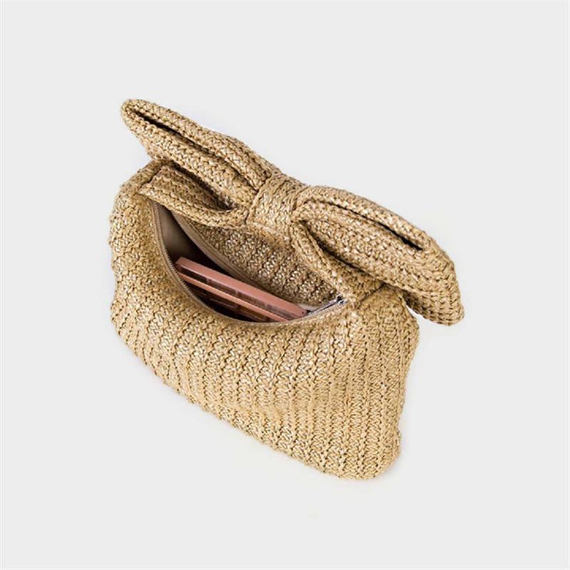 Chic Bowknot Straw Handbag for Women Summer Stylish Design Woven Clutches Cute Purse Suitable for Daily Use Party Holiday Travel