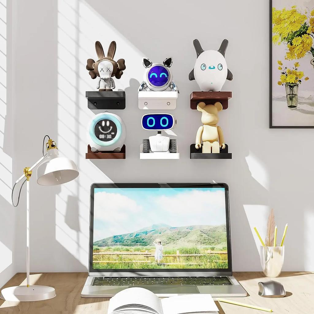 4-Pack Small Floating Shelves for Wall, Wood Shelf 5 Inch Display Ledges Room Decor, Mini with 2 Types of Installation