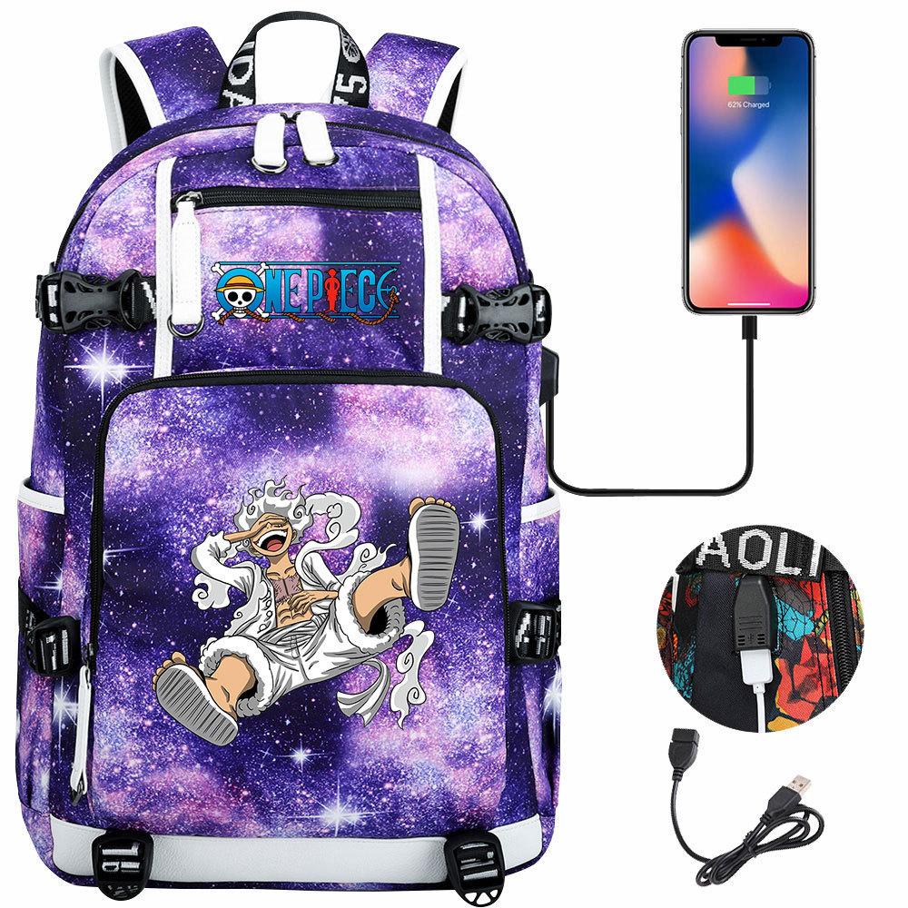 Mochila USB con Estampado de Luffy para Adolescentes Estudiantes Ligera Gran Capacidad Viaje Doble Correa de Hombro Resistente al Agua Mochila Escolar para Niños Niñas
