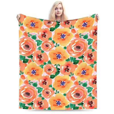 Blossoms Watercolor Floral On Peach Fabric Flannel Blanket Winter  Soft Durable Throw Blanket for Boy Girl  Bedspread Sofa Bed