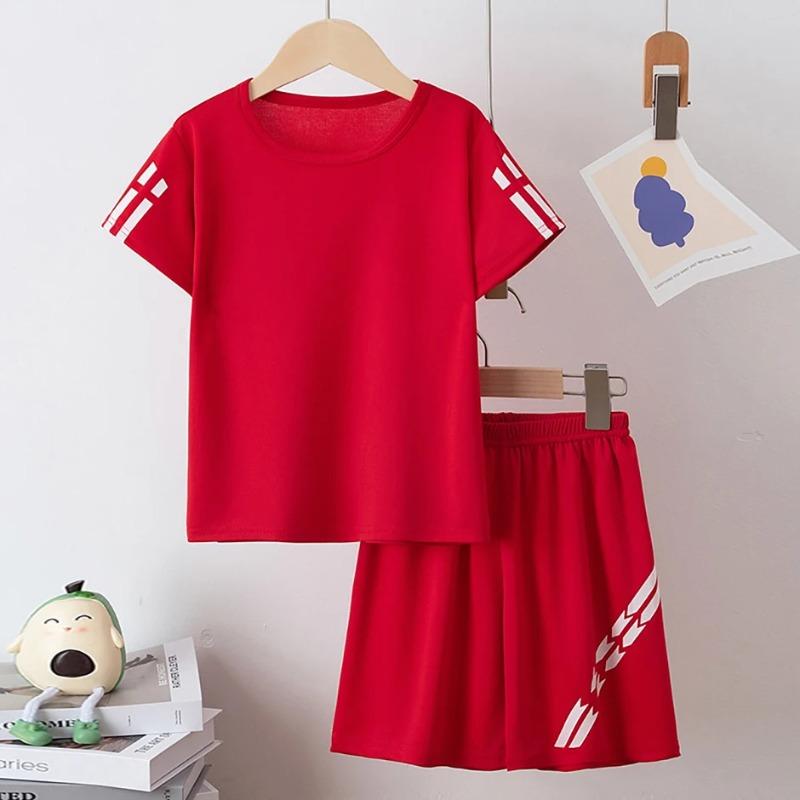 Boys Summer Solid Color Quick Drying Breathable Set Big Kids Loose Sports Running Hiking Outdoor Short Sleeved Shorts