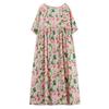 Κοντό μανίκι Plus μέγεθος Βαμβακερό Vintage Floral Νέο σε Φορέματα για Γυναικεία Casual Loose Long Summer