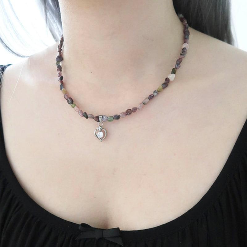 821WEBSERVICE heart pink stone necklace