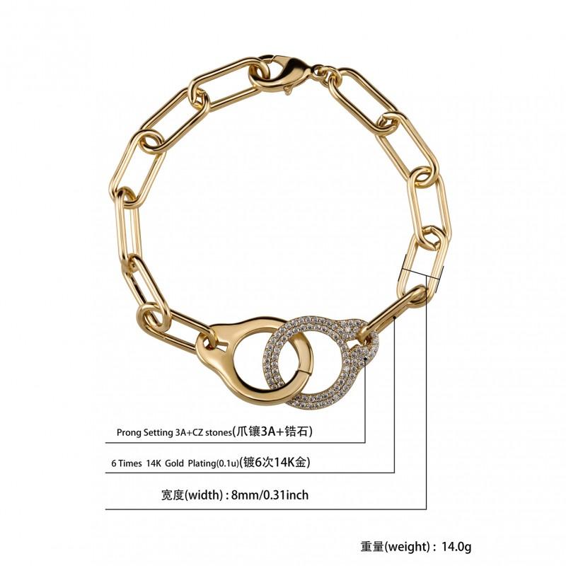 Unisex Hip Hop Punk Geometric Chain Bracelet Micro Pave Gold Plated Jewelry