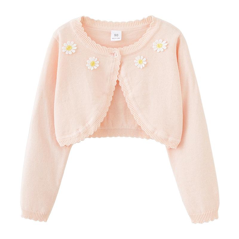Pure Cotton A-type Sunflower Children's Shawl Summer Air-conditioning Shirt Girls Knitted Cardigan Jacket