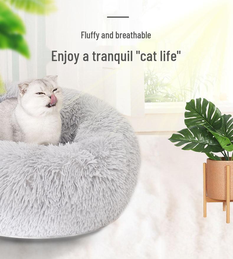 Round Plush Cat & Dog Bed – All-Season Warmth, Multi-Size Options for Small & Medium Pets