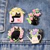 Außenhandel neue Pflanze Blume Katze Brosche Klein Frisch und Niedlich Tier Topfpflanze Schwarze Katze Metallabzeichen Kleines Geschenk