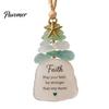 Handmade Christmas Ornament Sea Glass Tree Ornament, Seaglass Art Hanging Decor with Starfish Charm, Festive Window Door Peace Love Joy Faith