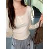 Spring New Chic Collar Button Lace Splicing Skinny Long Sleeve Shirt Women's Small Sweet and Spicy Short Top