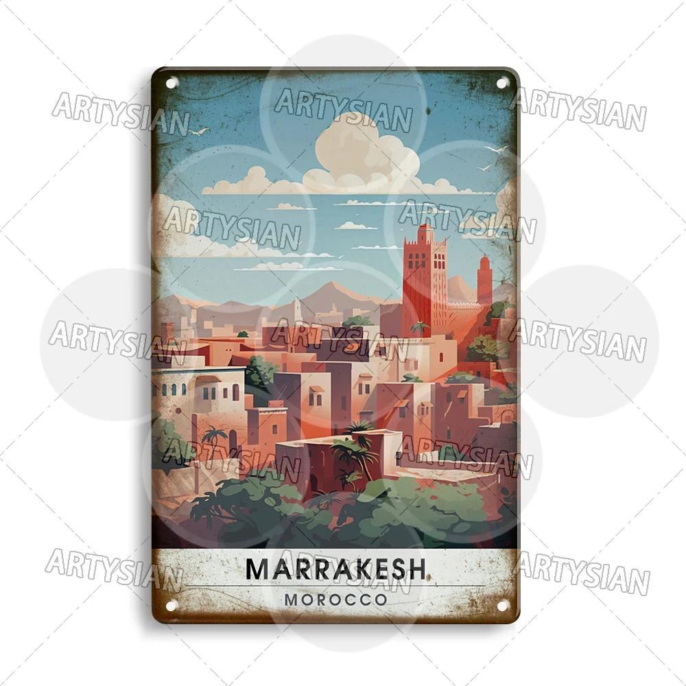 Maghreb Travel Cityscape Metal Sign Egypt Algiers Algeria Djerba Tunisia Marrakesh Morocco Alger Hoggar Oran Casablanca Agadir