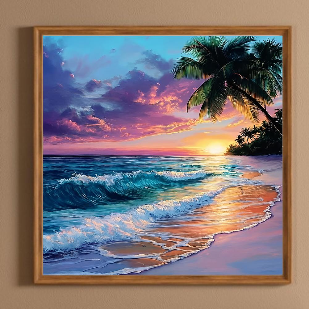 30x30cm Beach 5D DIY Full Drill Round Diamond Painting Kit for Home Wall Decor