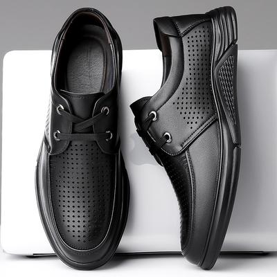 Men's Shoes Casual Leather Shoes Men's 2025 Summer Breathable Lace-up Round Head Hollow Men's Leather Sandals 2025