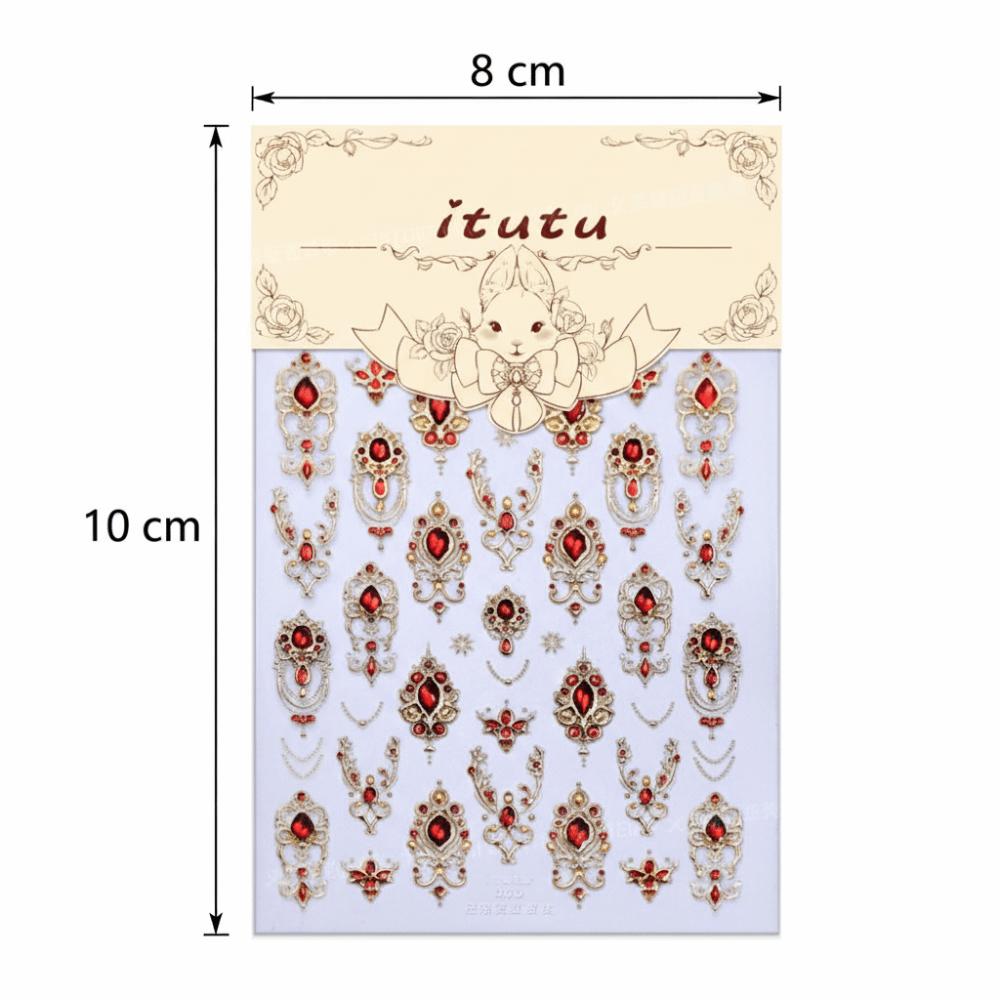 Luxurious Design 5D Nail Stickers Shiny Finish Gold Scepter Imitation Gemstone Nail Red Green Gemstone Emerald Ruby Color
