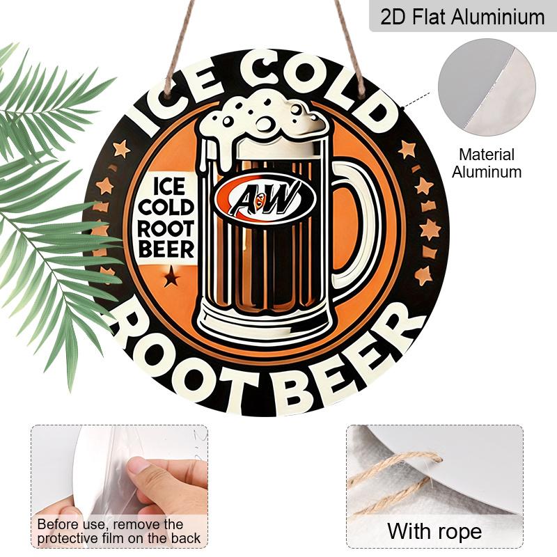 2D Flat, 1pc Vintage Root Beer Metal Wall Sign - Retro Diner Style, 7.87" Round Aluminum Sign for Home, Garage, Cafe, for Cave - Nostalgic 1950s Soda