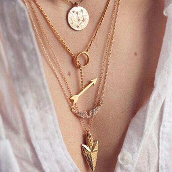 

Ожерелье Изысканная износостойкая женская многослойная цепочка с подвеской в ​​виде листа и сердца