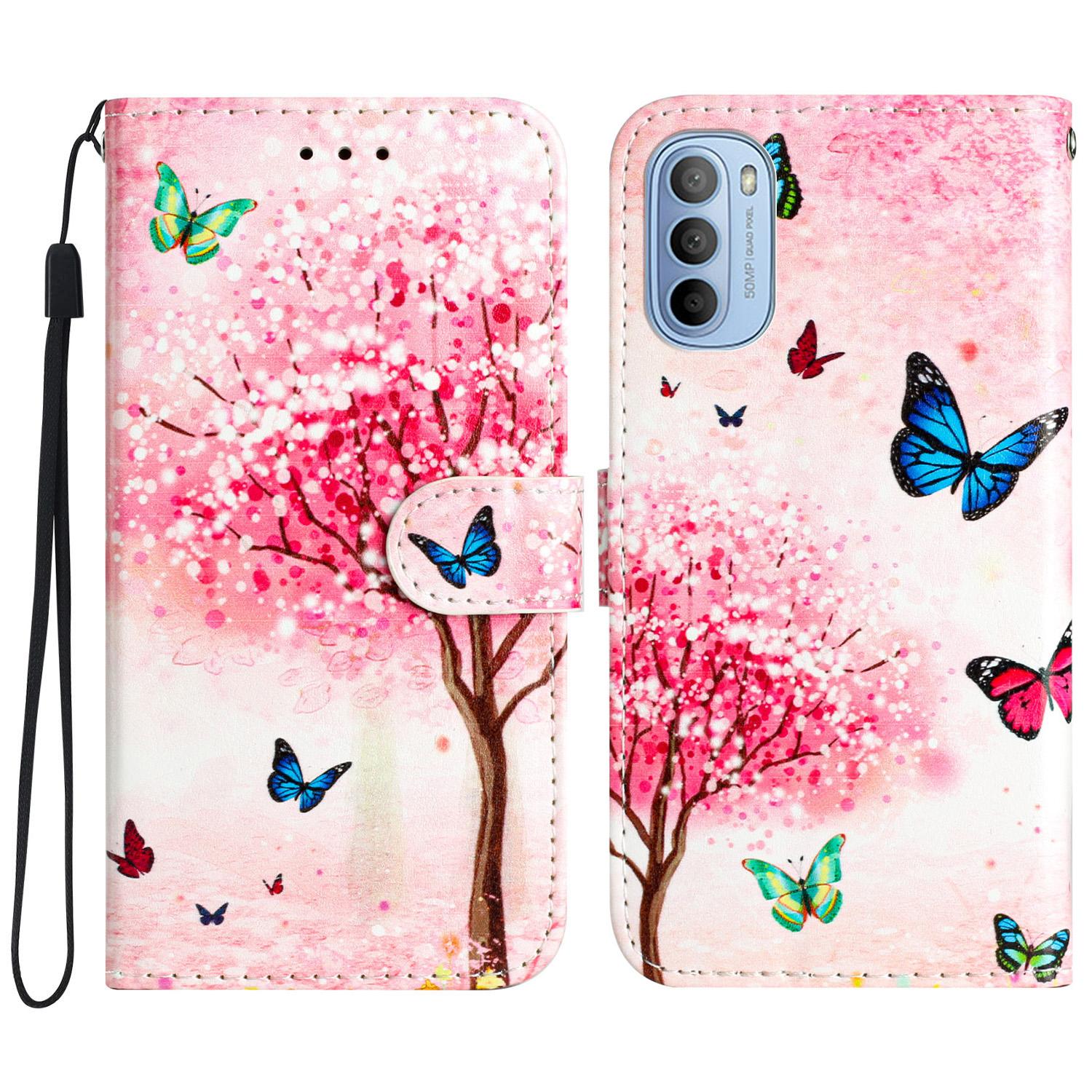 

For Motorola Moto G31 4G/G41 4G Wallet Phone Case Pattern Printing PU Leather Flip Cover with Stand Sakura