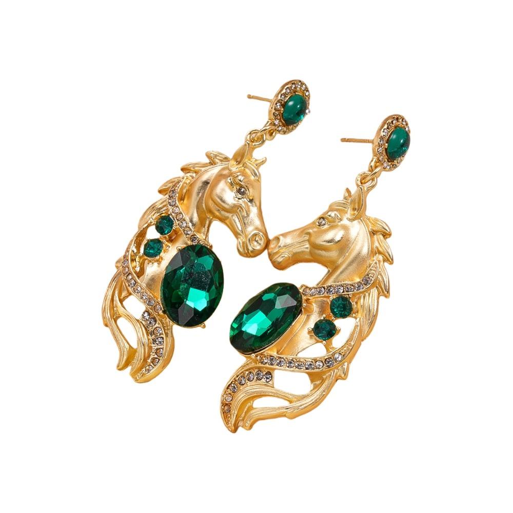 Rhinestone Crystal New Year Horse Earrings Cartoon Horse Mascot Drop Earrings  Party