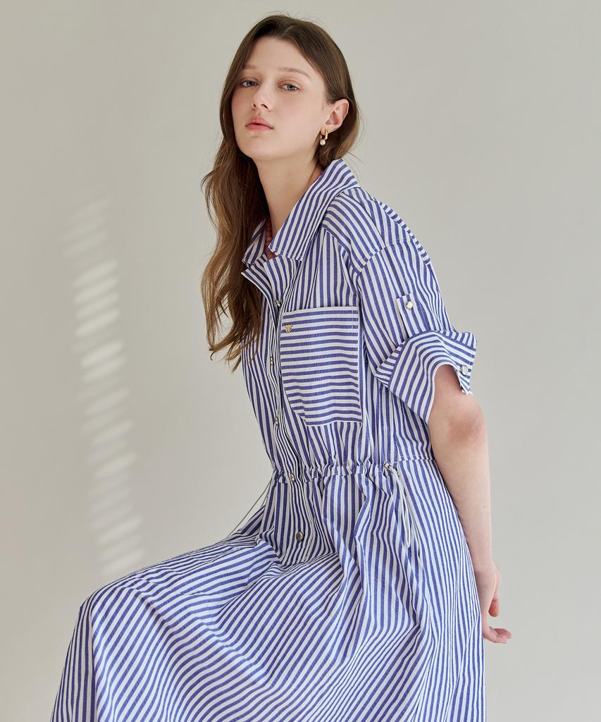 MAXZA Striped String Asymmetrical Shirt Dress