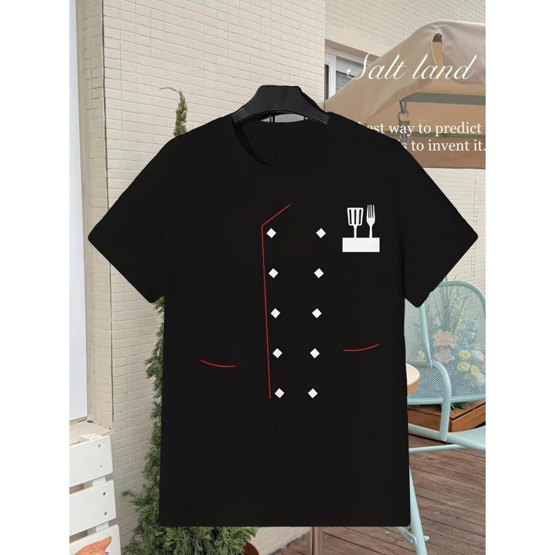 Professional Chef Jacket for Men with Knife and Spoon Retro Culinary Coat Machine Washable Chef Suit for All Seasons In Restaurants C 01 Men's T