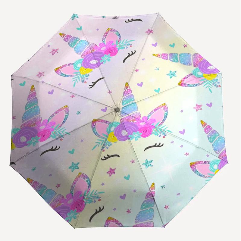 1PC Unicorn Flowers Umbrella-8-Rib Reinforced Portable Folding Travel Suitable for All Seasons Outdoor Daily Use  -J0322