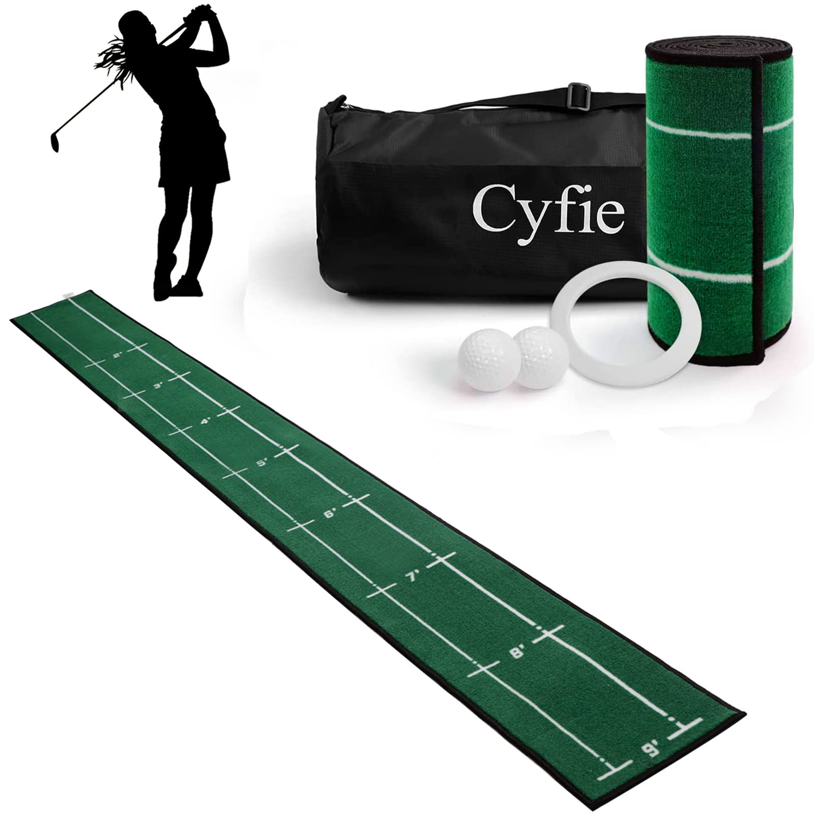 

Golf Practice Putting Practice Mat for Improved Putting Distance Hallway Includes Putting Storage and Golf Set Mat, Mat, Technique, Training, Quiet, зелений