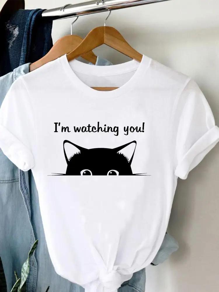 

T Shirt Clothing Tee Women Cat Printing Trend 90s Style T-shirt Summer Short Sleeve Print Clothes Fashion Female Graphic Top S