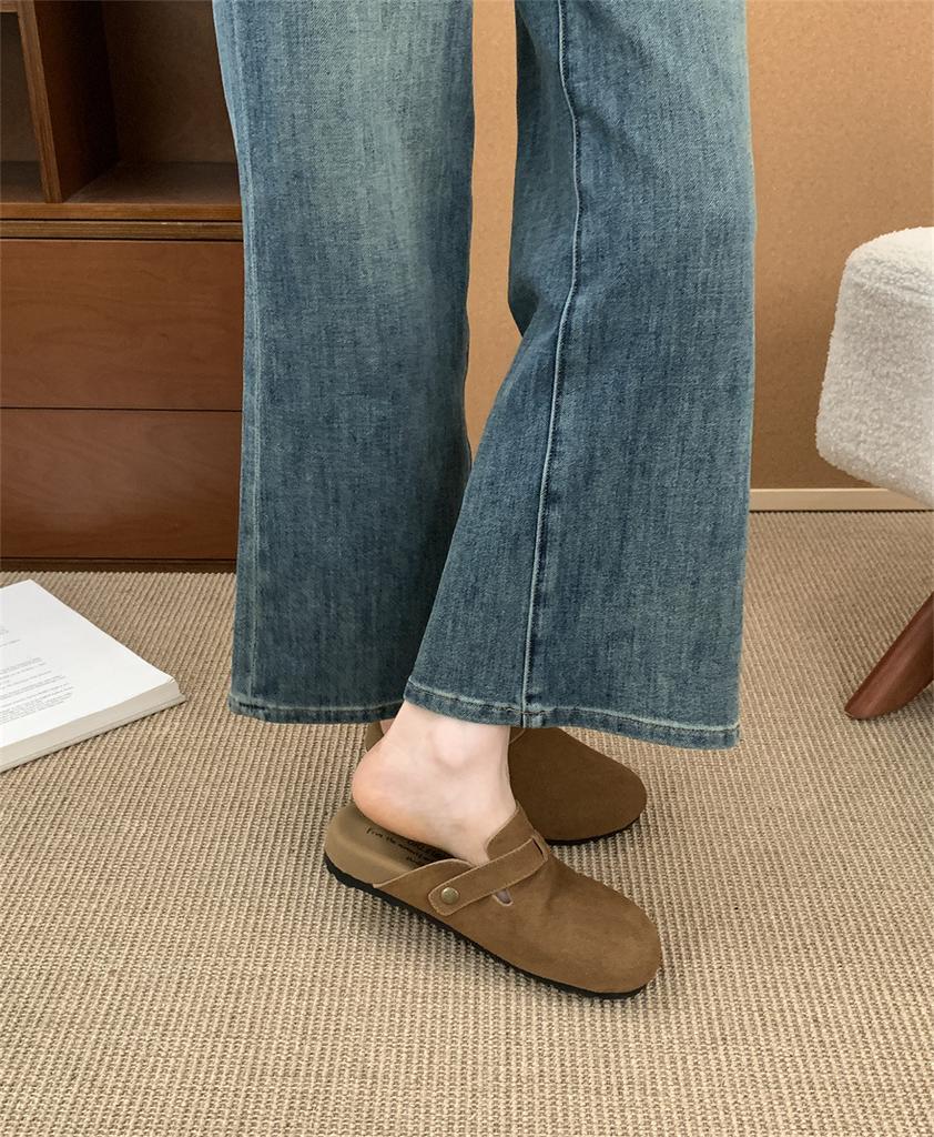 Inner height increase Mori matte leather slippers ugly cute bag head lazy half drag small man one pedal slippers 2025