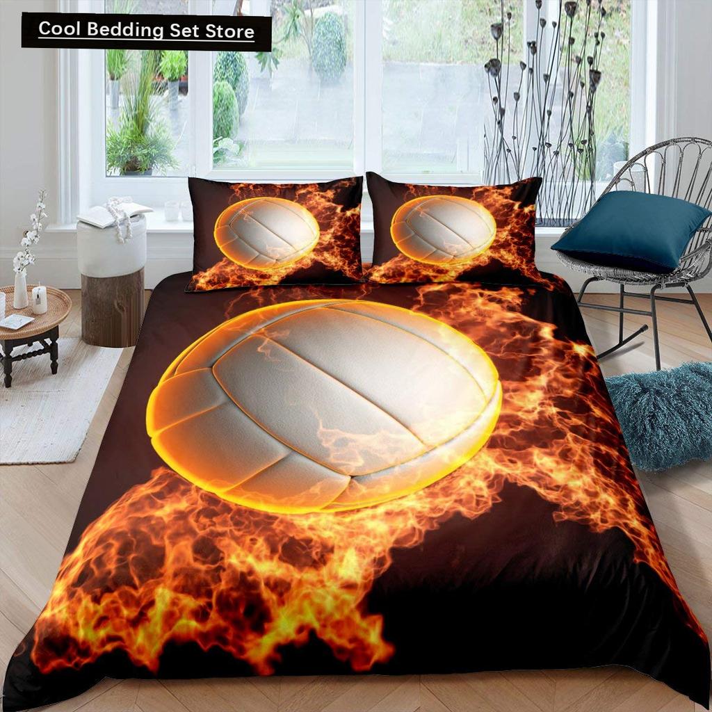 Set Lenjerie de Pat Volei Sporturi King Queen Husă de Plapumă Tematică Minge Foc și Apă Husă de Plapumă Poliester Husă de Pilotă
