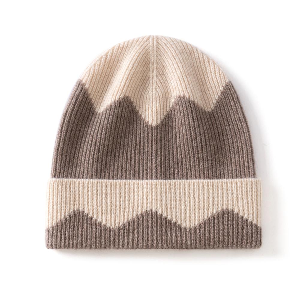 New 100% Cashmere Beanie Hat Women High Quality Warm Winter Knit Hat Fashion Wave Knit Solid Casual Cap