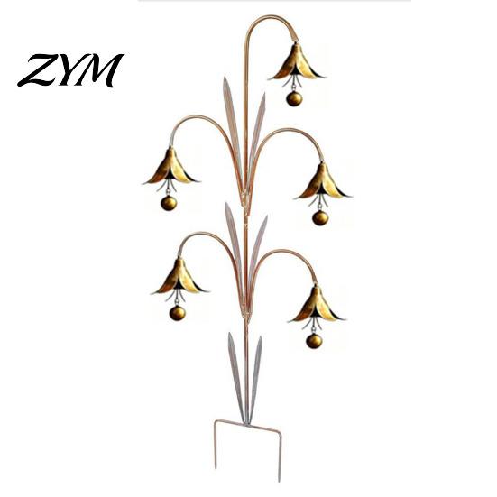 Outdoor Space Decor Bluebell Flower Metal Wind Chime Stake, Iron Garden with Ground Weatherproof Terrace Ornaments Rustic Bell, Yard Lawn Patio