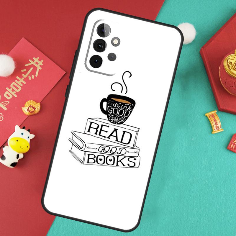 Books And Coffee Case For Samsung Galaxy A16 A26 A36 A56 A15 A35 A55 A14 A34 A54 A12 A32 A52 A13 A33 A53 A17