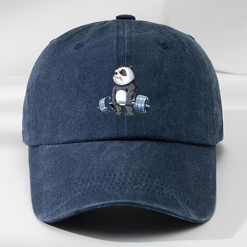 Cartoon Panda Print Baseball Cap Washed Distressed Classic Flat Brim Hat Soft Top Comfortable MoistureWicking Breathable Cap