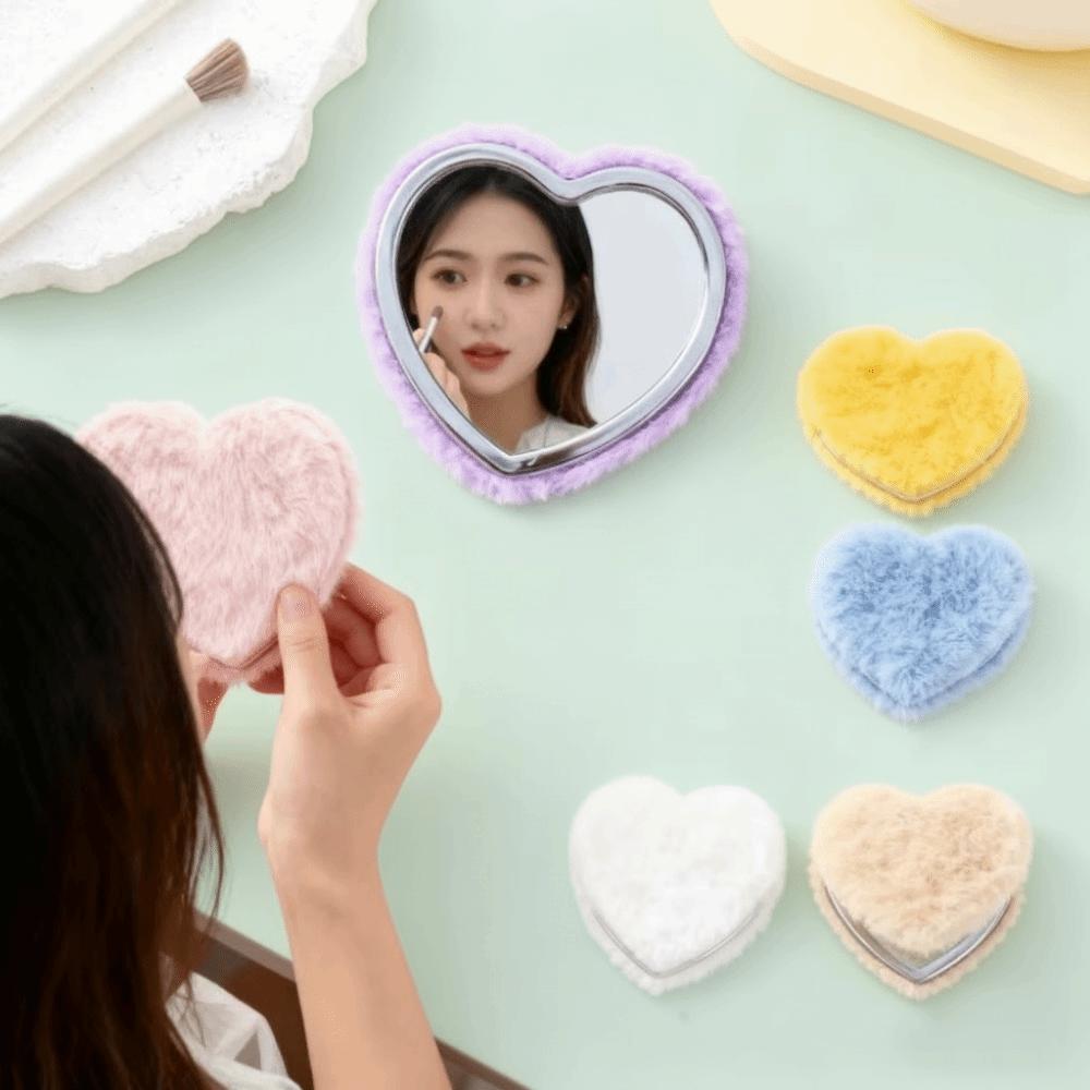 Mini Pocket Travel Handheld Mirror Double-sided Cosmetic Mirror New Plush Makeup Mirror Student