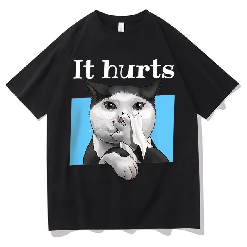 

Funny Cat Hurts Meme T-Shirt Fashion Oversized Crewneck High Quality Hip Hop Comfort Aesthetic Short Sleeves T Shirts Streetw... S разноцветный