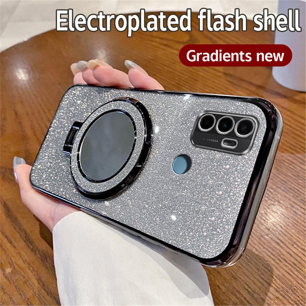 Zrcadlový luxusní pokovovaný magnetický stojánek třpytivý kryt pro OPPO A16 A16S A17 A54S A53S 4G A91 A5 A8 A9 A31 A33 A53 2020 měkký kryt