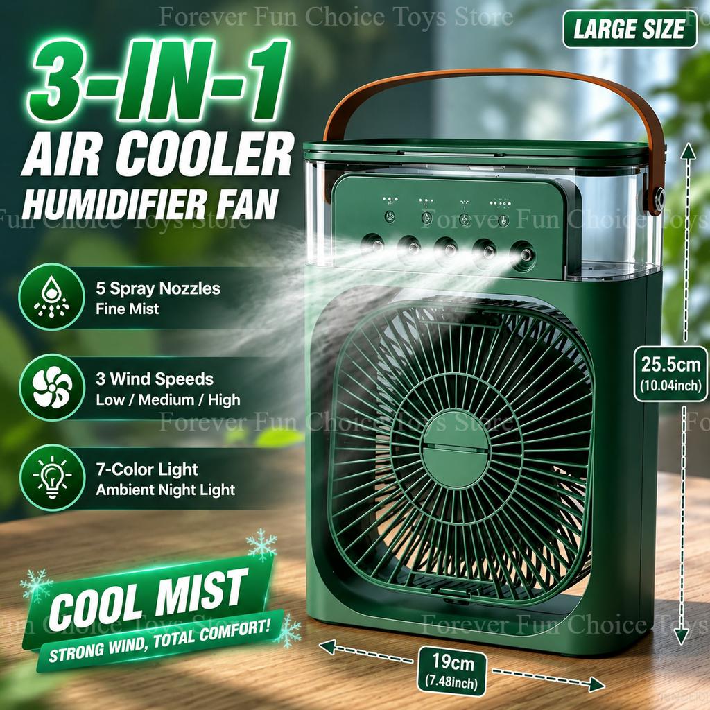 3 In-One Fan Air Conditioner 7-Type LED Light Portable Humidifier Air Conditioner Fan Outdoor Handheld Ice Pack Spray Fan